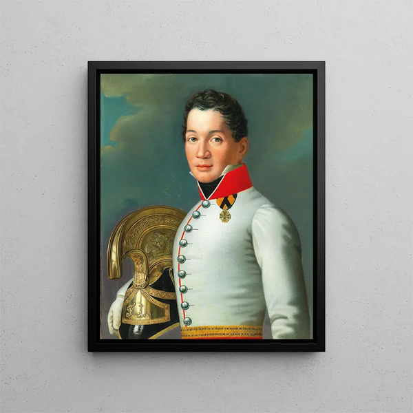 Portrait of a Lieutenant of the 4th Dragoons of Upper Austria and Salzburg - Anton Einsle — framed artwork on a wall