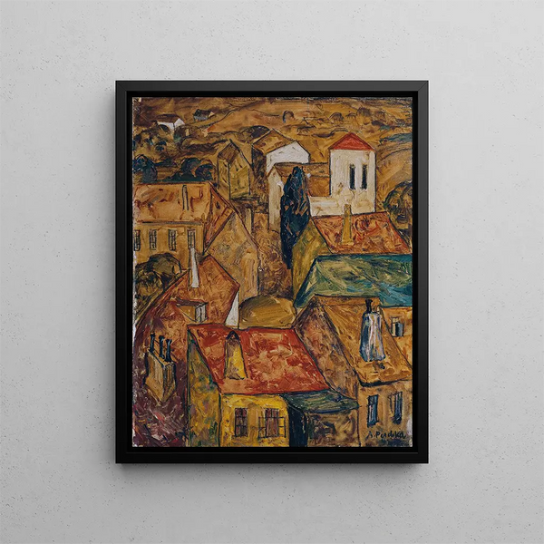 Urban landscape painting - Anton Emanuel Peschka — framed artwork on a wall