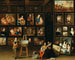A gallery of paintings with two collectors and a painter at his easel - Anton Franz Hampisch — artwork view