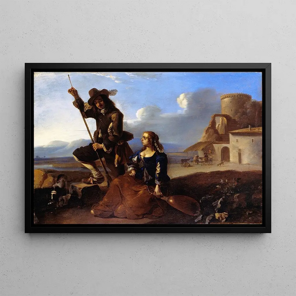 Landscape with Figures - Anton Goubau — framed artwork on a wall