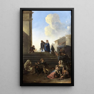 Peasants in front of the church steps - Anton Goubau — framed artwork on a wall