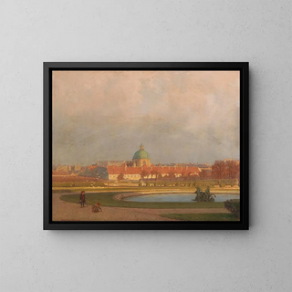 Children playing in the gardens of the Belvedere with Salésien in the background - Anton Hans Karlinsky — framed artwork on a wall