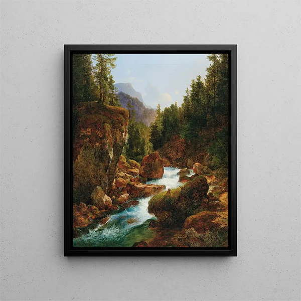 A mountain torrent - Anton Hansch — framed artwork on a wall