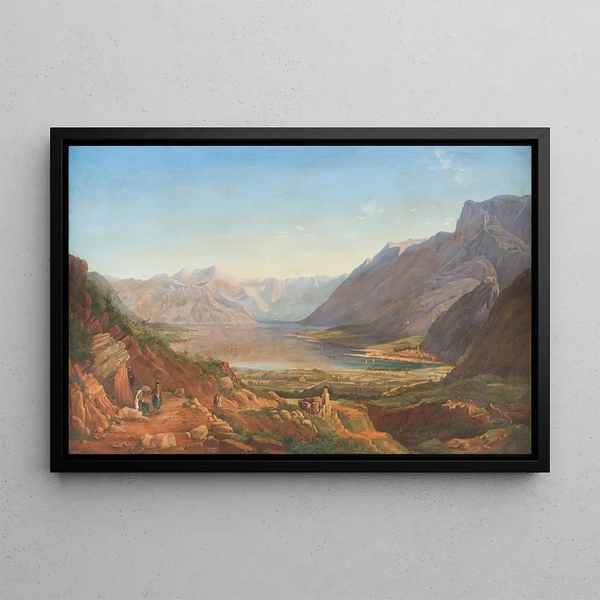 Landscape lake scene in northern Italy - Anton Hansch — framed artwork on a wall