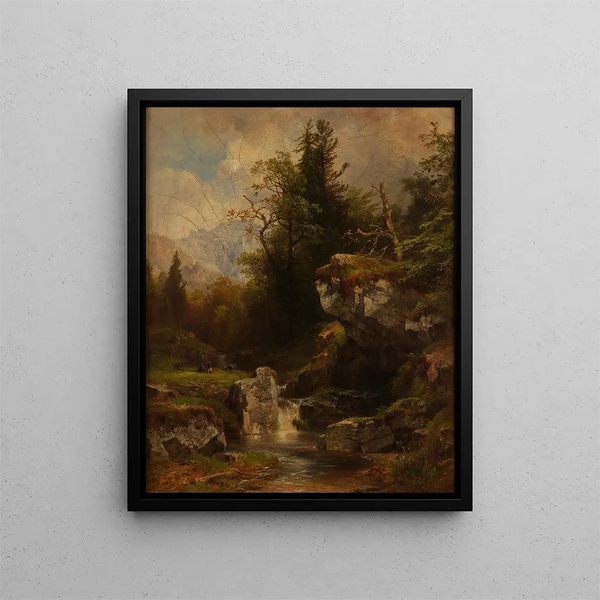 Landscape in the Salzkammergut - Anton Hansch — framed artwork on a wall