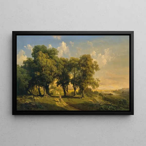 Under the linden trees, evening landscape - Anton Hansch — framed artwork on a wall