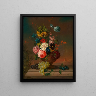 a floral still life with fruits - Anton Hartinger — framed artwork on a wall