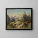 Mountain landscape painting with chamois - Anton Heilmann — framed artwork on a wall