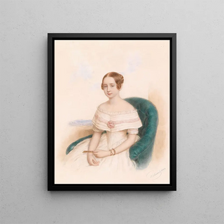 Portrait of a young woman in a white dress - Anton Hähnisch — framed artwork on a wall