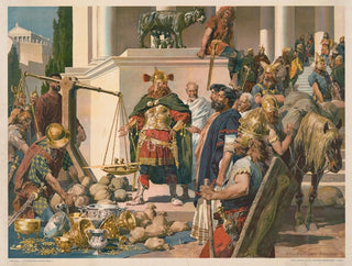 Military Northern Painting negotiating with Romans for bowls and gold and silver coins - Anton Hoffmann — artwork view