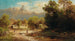 Landscape painting with duck pond and castle view - Anton Hugo Ullik — artwork view