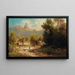 Landscape painting with duck pond and castle view - Anton Hugo Ullik — framed artwork on a wall