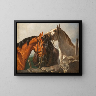 Three Horses - Anton Josef Strassgschwandtner — framed artwork on a wall