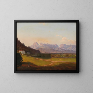 Villa Radetzky and the Kamnik Alps in Carinthia - Anton Karinger — framed artwork on a wall