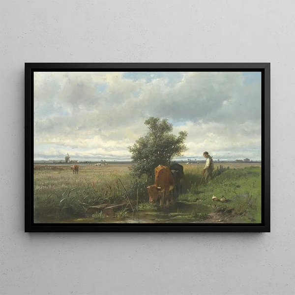 Bétail s'abreuvant - Anton Mauve — framed artwork on a wall