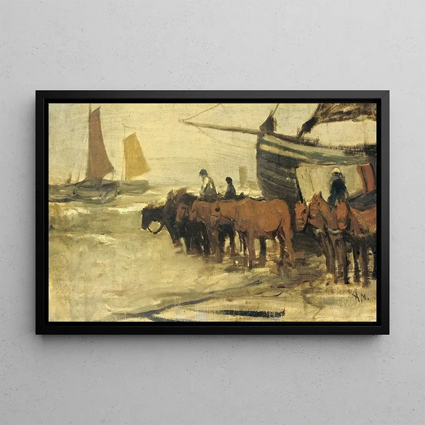 The Launching of a Pink of Peche - Anton Mauve — framed artwork on a wall