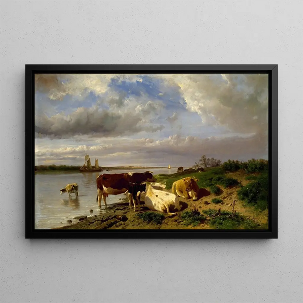 Landscape Painting with Livestock - Anton Mauve — framed artwork on a wall