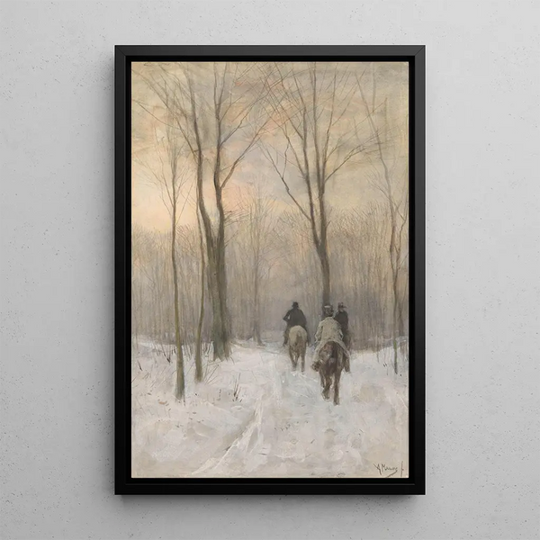 Cavaliers dans la neige dans le Haagse Bos - Anton Mauve — framed artwork on a wall