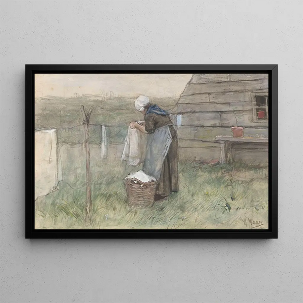 Woman near a clothesline - Anton Mauve — framed artwork on a wall