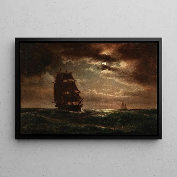Night of the Moon with Three-masts - Anton Melbye — framed artwork on a wall