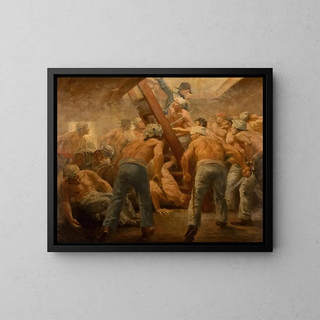The fight under the bridge - Anton Otto Fischer — framed artwork on a wall