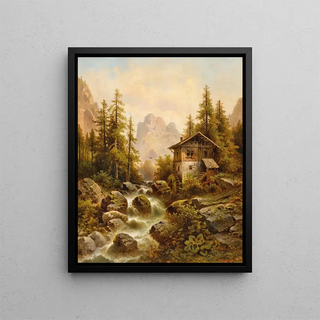 A wooded landscape with a waterfall - Anton Pickert — framed artwork on a wall
