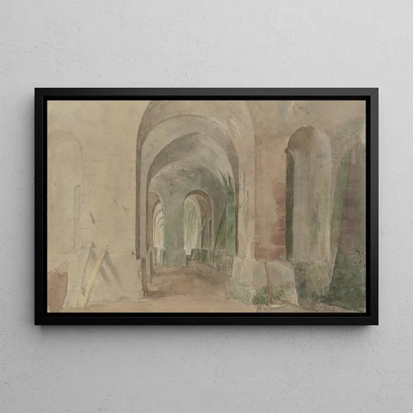 Interior of a vaulted room with pillars - Anton Radl — framed artwork on a wall