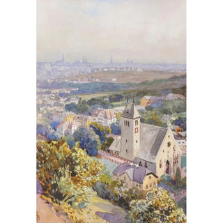 Reproduction of the painting Sievering with view of Vienna - Anton Reckziegel