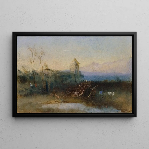 Landscape with Castle - Anton Romako — framed artwork on a wall