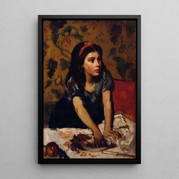 Young girl nibbling - Anton Romako — framed artwork on a wall
