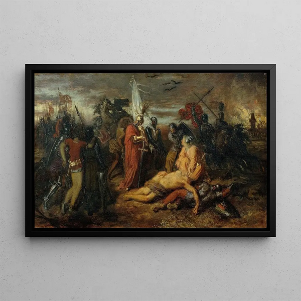 Rodolphe de Habsbourg at the bedside of Přemysl Ottokar, King of Bohemia - Anton Romako — framed artwork on a wall