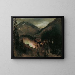 Wildbad Gastein in the evening under Bengali lighting - Anton Romako — framed artwork on a wall