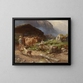 On the mountain pasture - Anton Schrödl — framed artwork on a wall