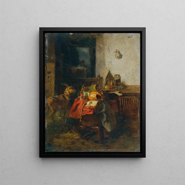 Farmhouse room with a still life - Anton Schrödl — framed artwork on a wall