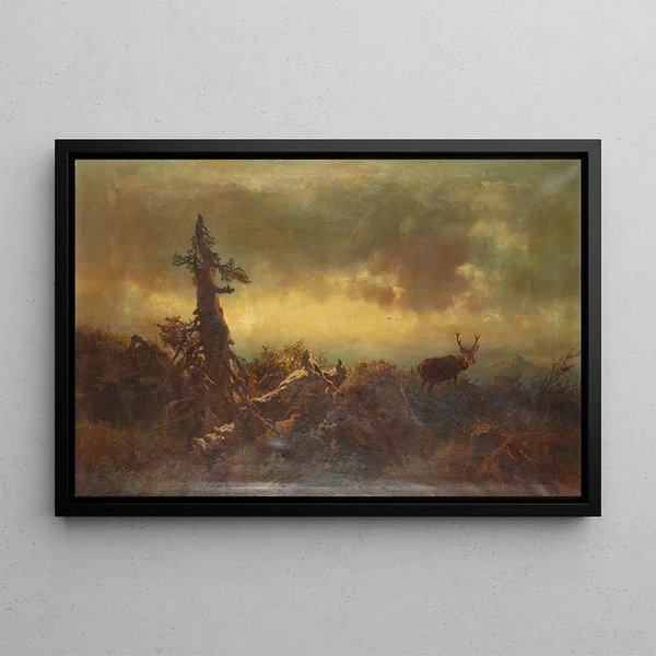 Plateau with deer - Anton Schrödl — framed artwork on a wall