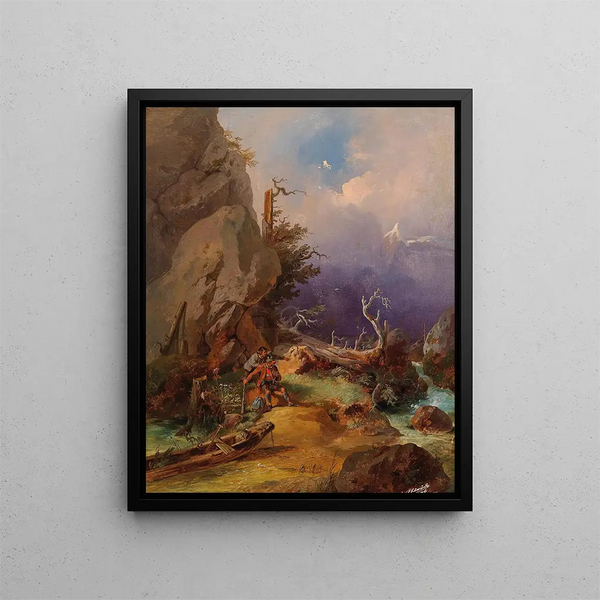Hunters at Rest - Anton Schrödl — framed artwork on a wall