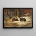 Wild boars in a winter forest - Anton Weinberger — framed artwork on a wall
