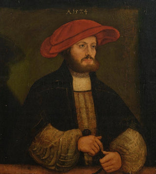 Portrait of a gentleman in a red cap in front of a ledge - Anton Woensam — artwork view