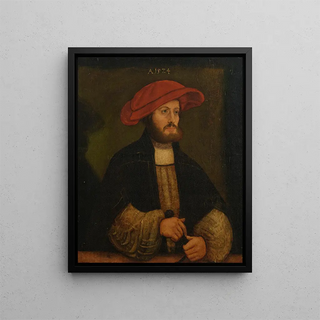 Portrait of a gentleman in a red cap in front of a ledge - Anton Woensam — framed artwork on a wall