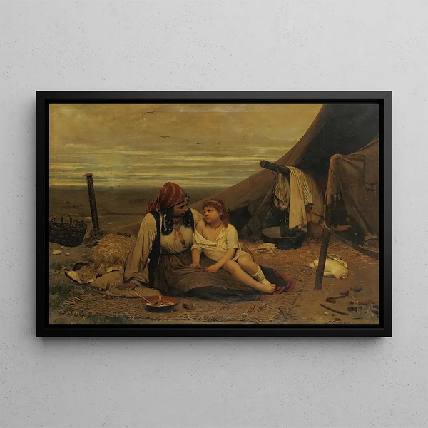 A Gypsy Family - Antoni Kozakiewicz — framed artwork on a wall