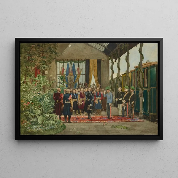 L'Empereur welcomed at the Lviv station from the series Inspection trip of Emperor Franz Joseph I in Galicia in September 1880 - Antoni Kozakiewicz — framed artwork on a wall