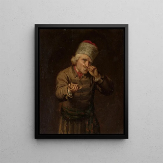 Peasant taking a pinch of tobacco - Antoni Piotrowski — framed artwork on a wall
