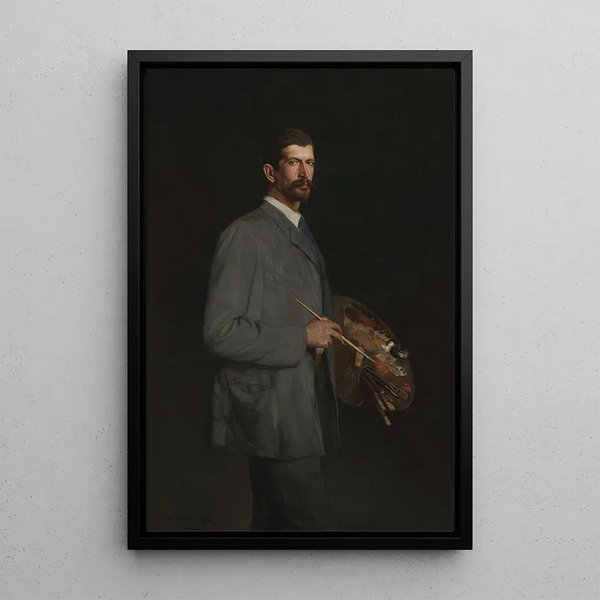 Self-portrait with palette - Antoni Piotrowski — framed artwork on a wall