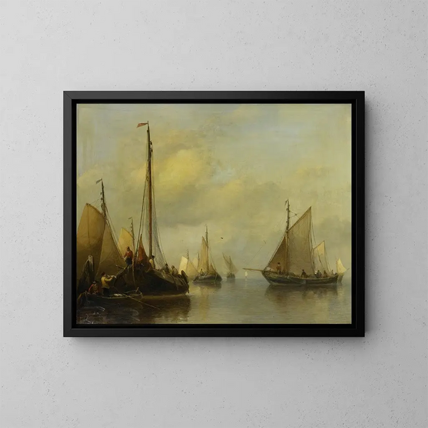 Fishing boats on calm water - Antonie Waldorp — framed artwork on a wall