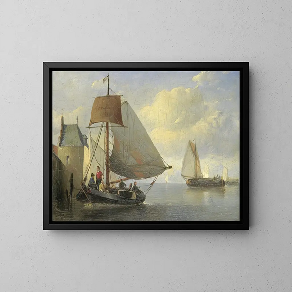 View of a river with a watchtower inspired by the Camperveer tower in Veere - Antonie Waldorp — framed artwork on a wall
