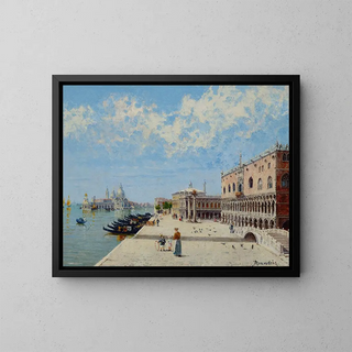 Figures au Molo avec la Libreria, la Punta della Dogana et Santa Maria della Salute au-delà - Antonietta Brandeis — framed artwork on a wall
