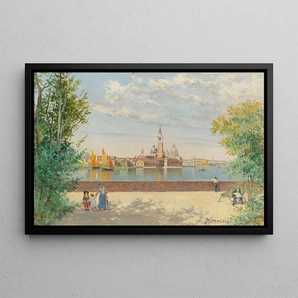 Venice, view of San Giorgio from the Gardens - Antonietta Brandeis — framed artwork on a wall
