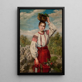 Young girl returning from the forest - Antonina Majewska — framed artwork on a wall