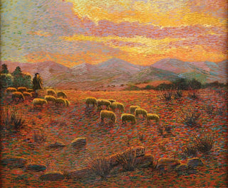 Herd of sheep with shepherd - Antonio Ballero — artwork view