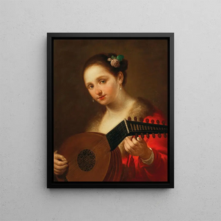 A young woman with a lute - Antonio Beccadelli — framed artwork on a wall